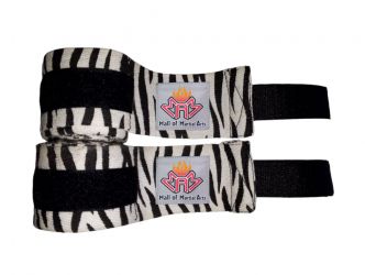 Nylon Boxing Hand Wraps 65% polyester 35% cotton high quality Zebra Print with 1” Velcro closer.